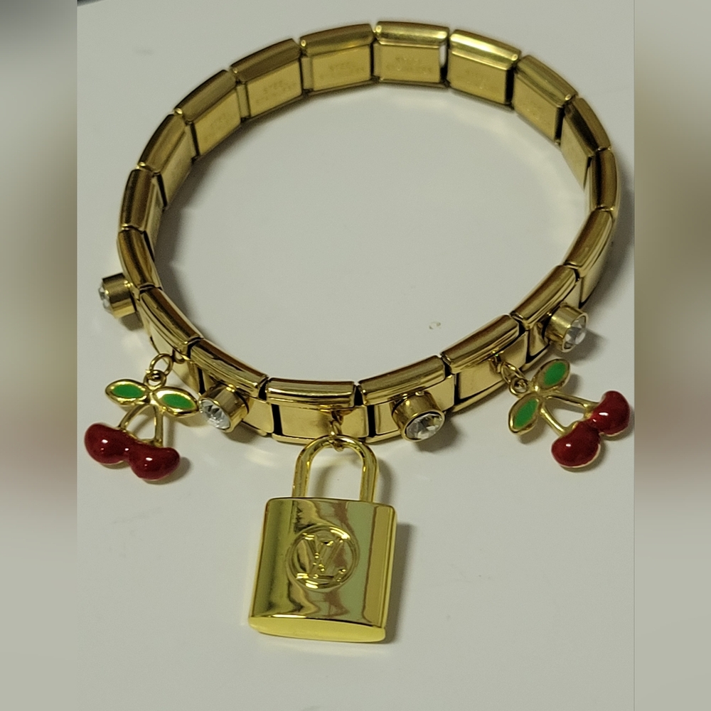 Italian Link Stretch Bracelet, LV Zipper Pull CHARM, Custom Sizes - Picture 2 of 4